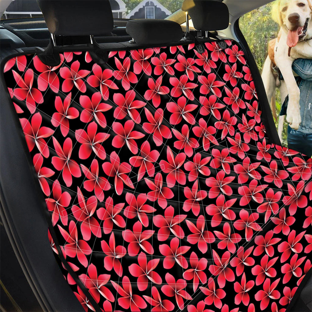 Red And Black Frangipani Pattern Print Pet Car Back Seat Cover