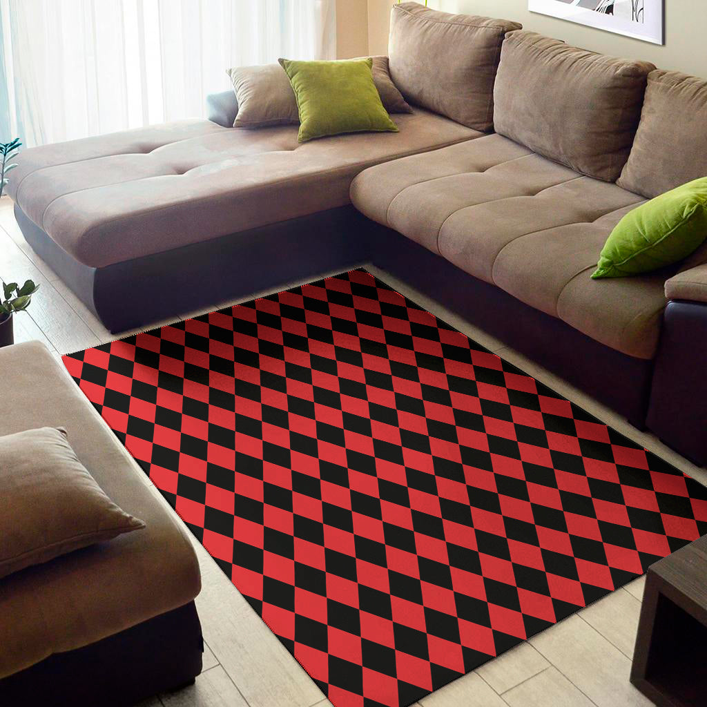 Red And Black Harlequin Pattern Print Area Rug