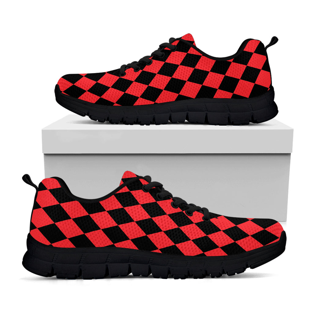 Red And Black Harlequin Pattern Print Black Sneakers