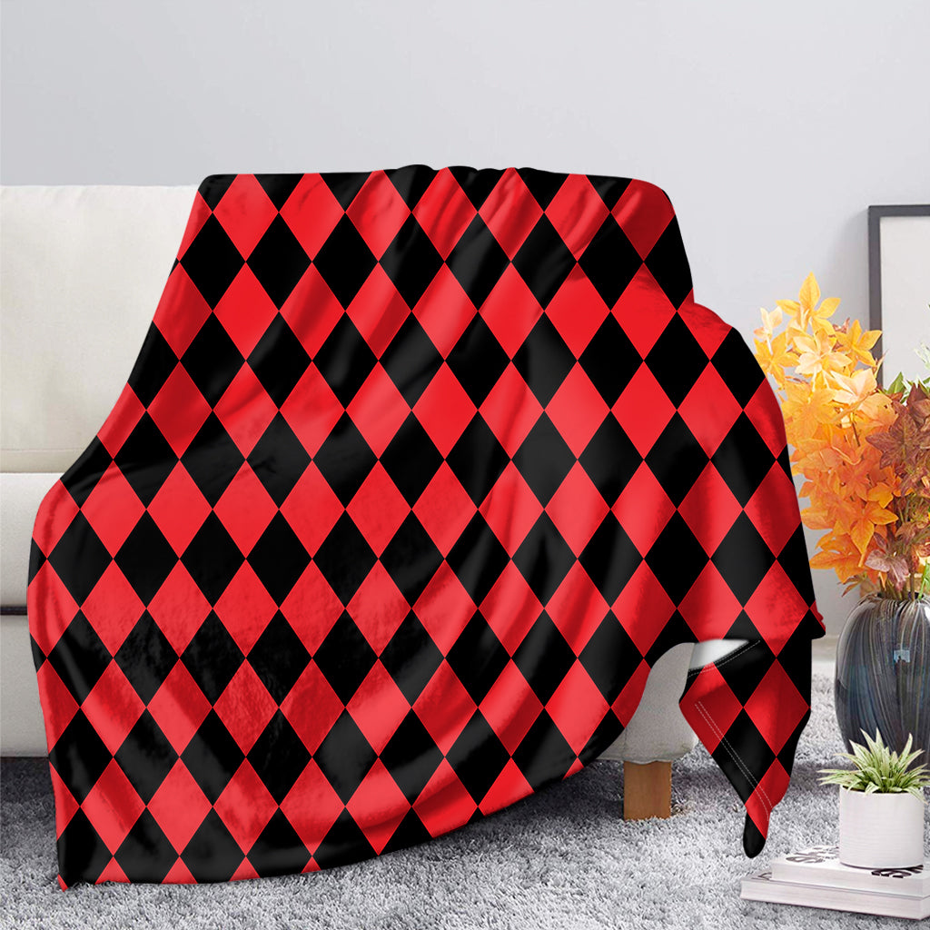 Red And Black Harlequin Pattern Print Blanket