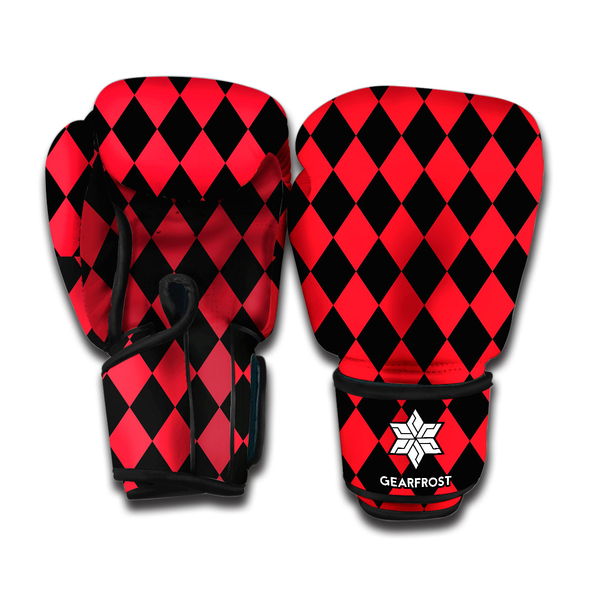 Red And Black Harlequin Pattern Print Boxing Gloves