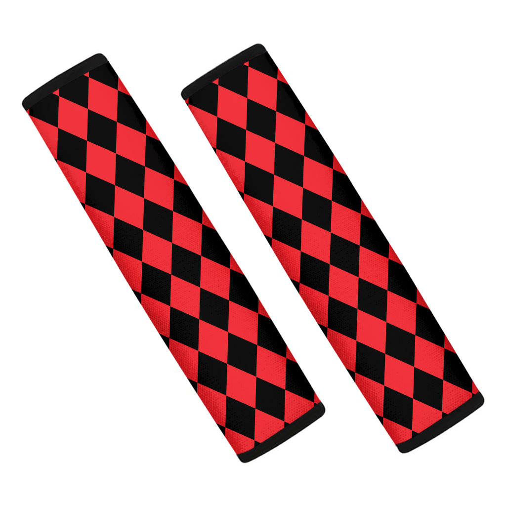 Red And Black Harlequin Pattern Print Car Seat Belt Covers