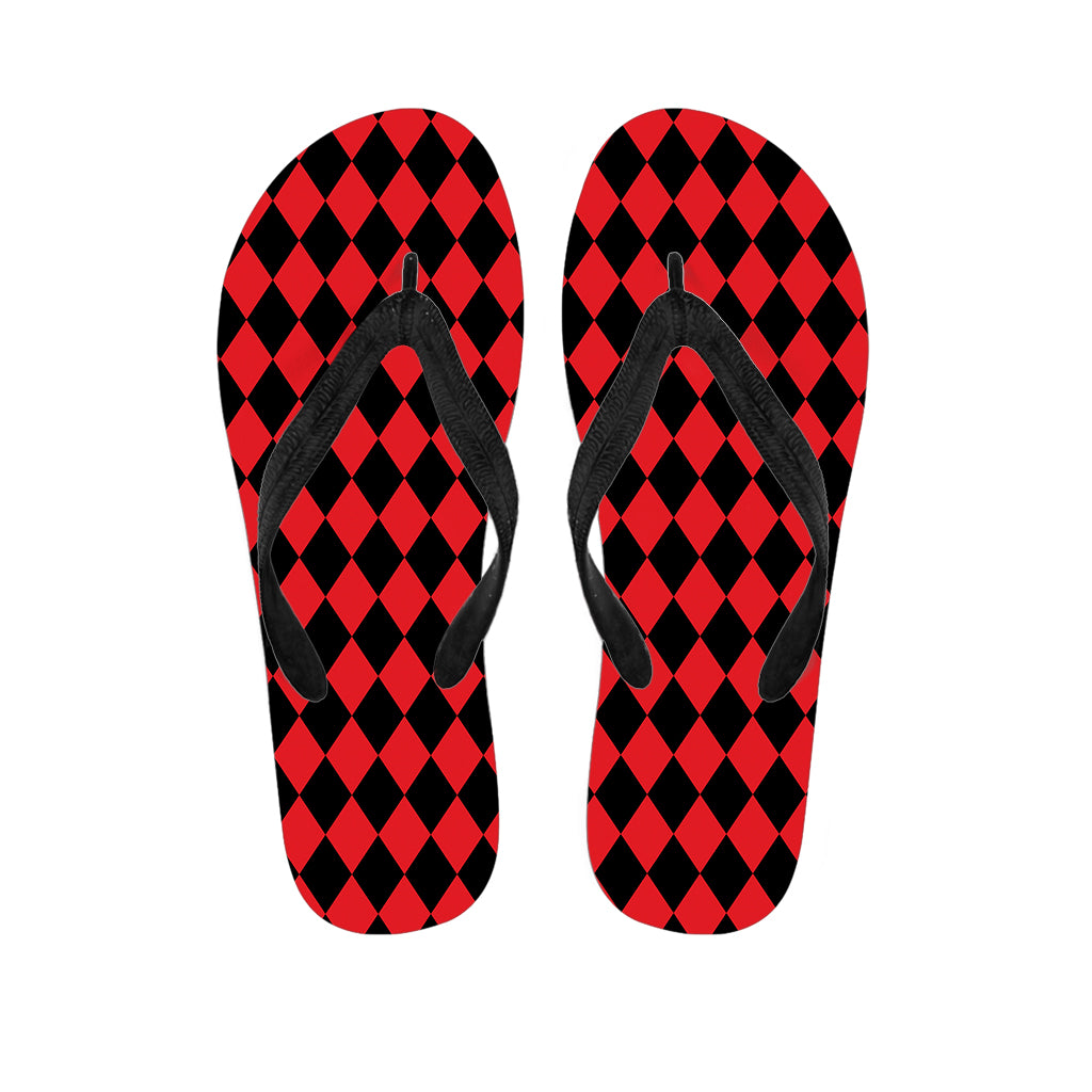 Red And Black Harlequin Pattern Print Flip Flops