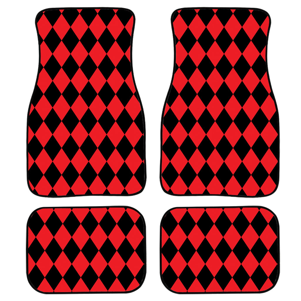 Red And Black Harlequin Pattern Print Front and Back Car Floor Mats