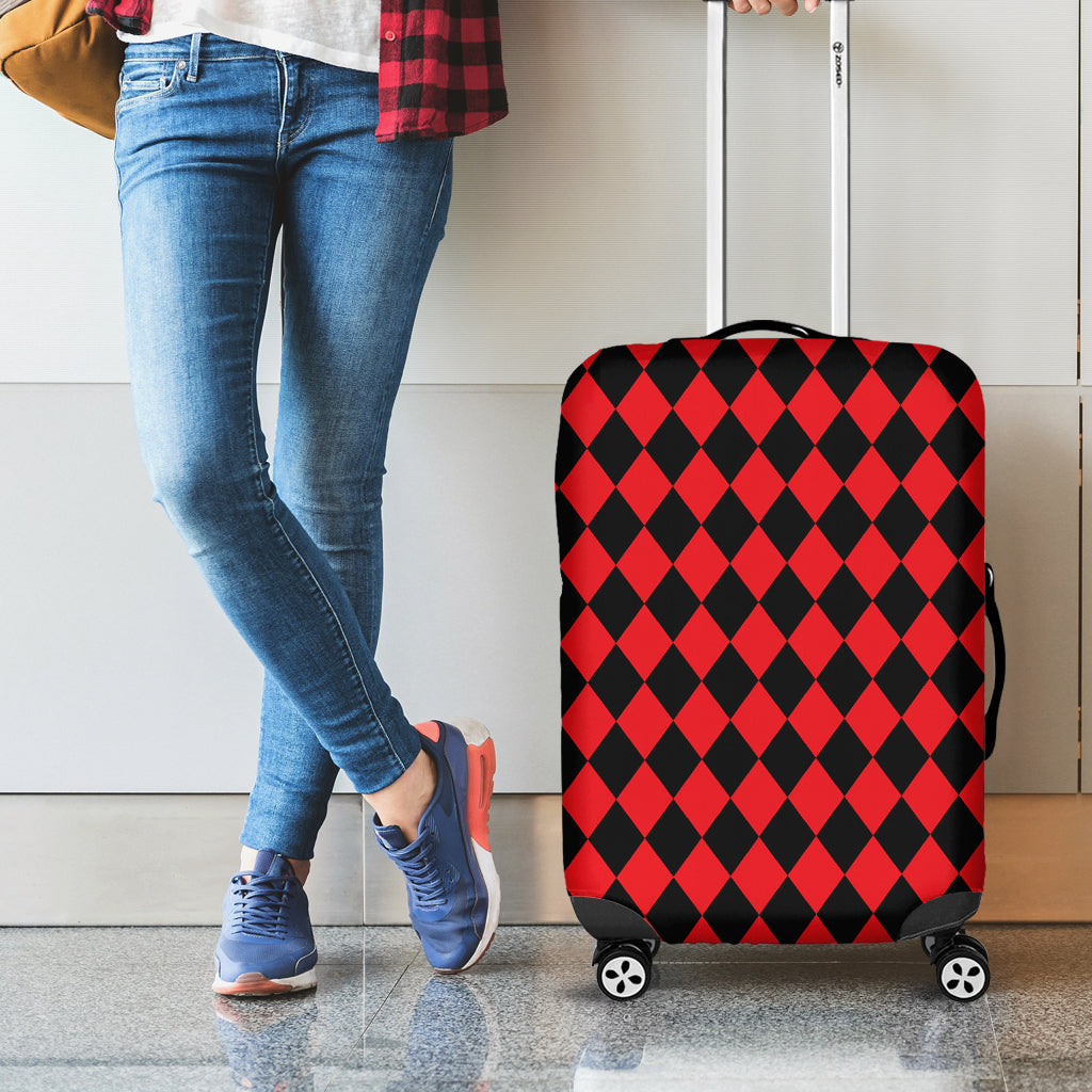 Red And Black Harlequin Pattern Print Luggage Cover