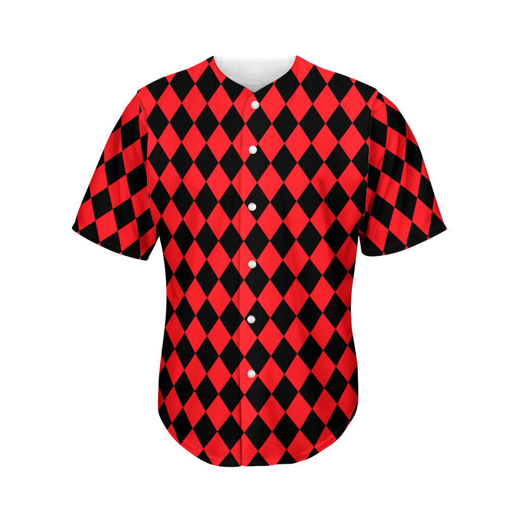 Red And Black Harlequin Pattern Print Men's Baseball Jersey