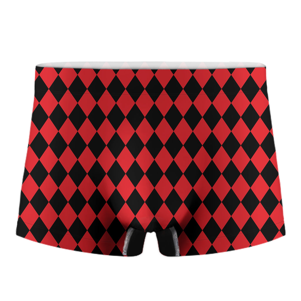 Red And Black Harlequin Pattern Print Men's Boxer Briefs