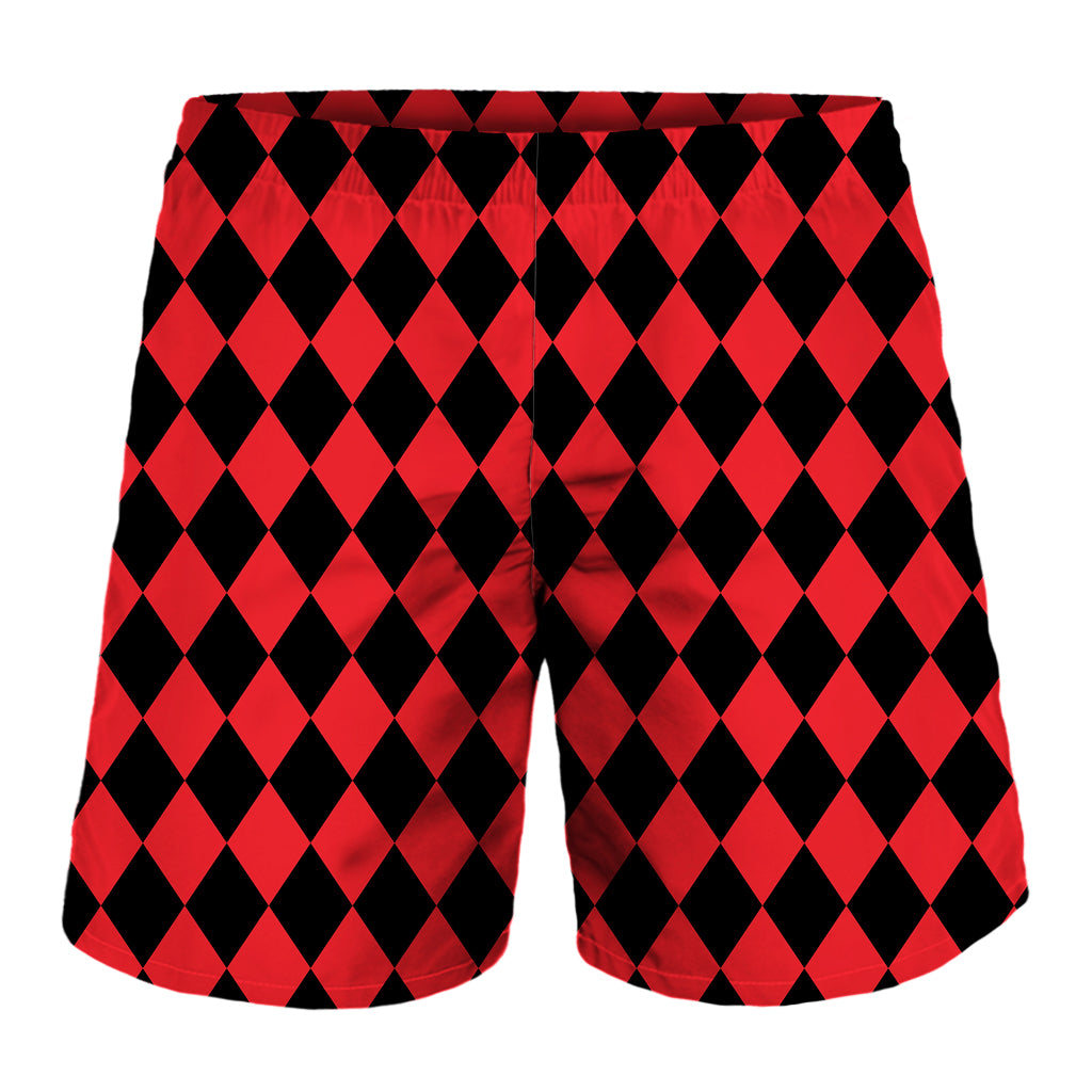 Red And Black Harlequin Pattern Print Men's Shorts