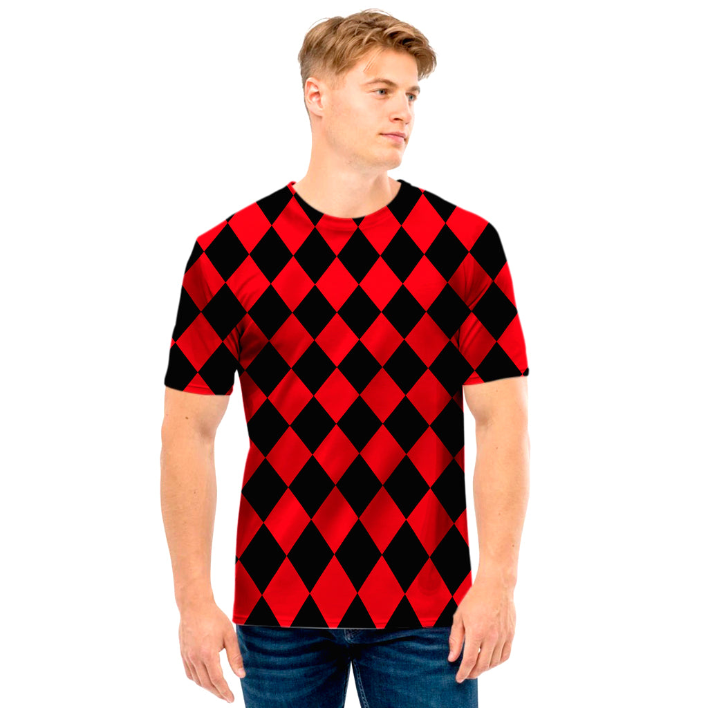 Red And Black Harlequin Pattern Print Men's T-Shirt