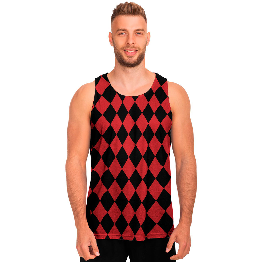 Red And Black Harlequin Pattern Print Men's Tank Top