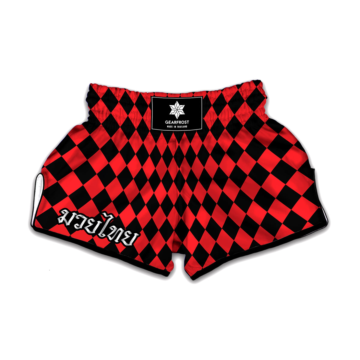 Red And Black Harlequin Pattern Print Muay Thai Boxing Shorts