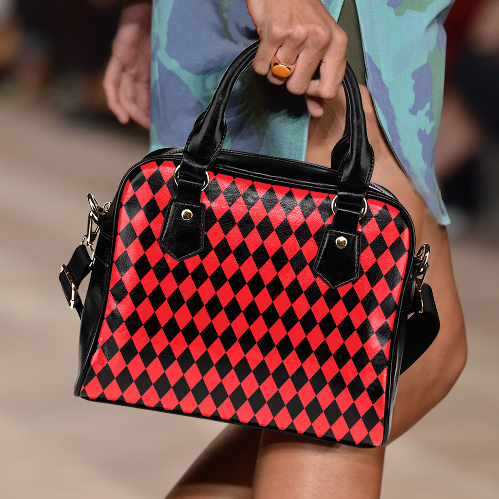 Red And Black Harlequin Pattern Print Shoulder Handbag