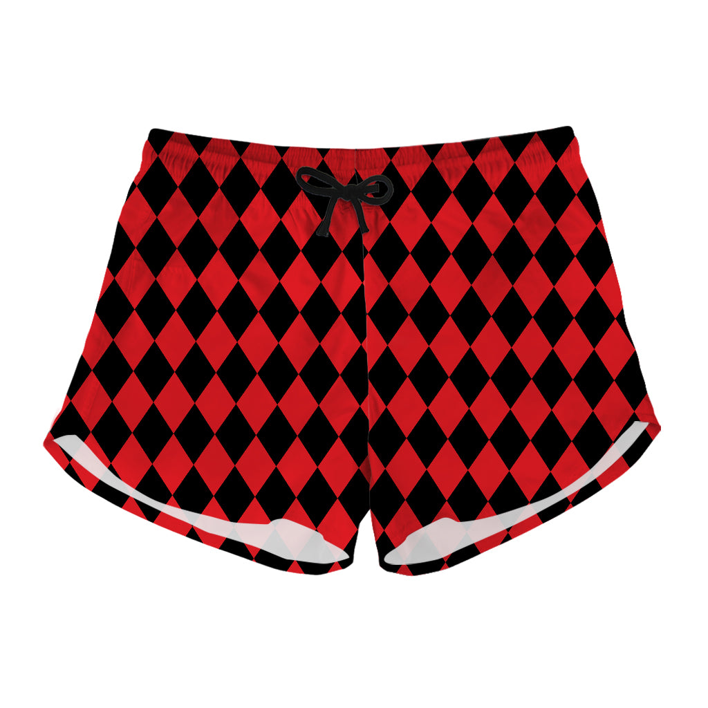 Red And Black Harlequin Pattern Print Women's Shorts