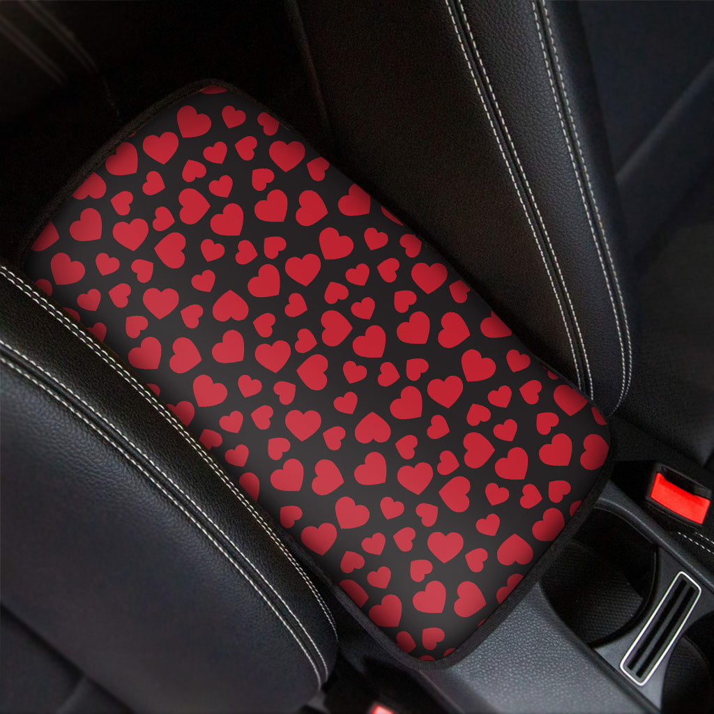 Red And Black Heart Pattern Print Car Center Console Cover