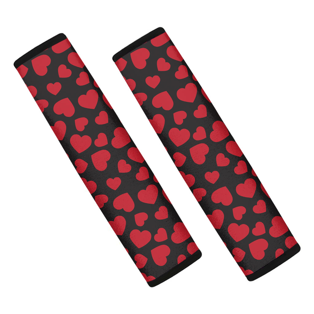 Red And Black Heart Pattern Print Car Seat Belt Covers