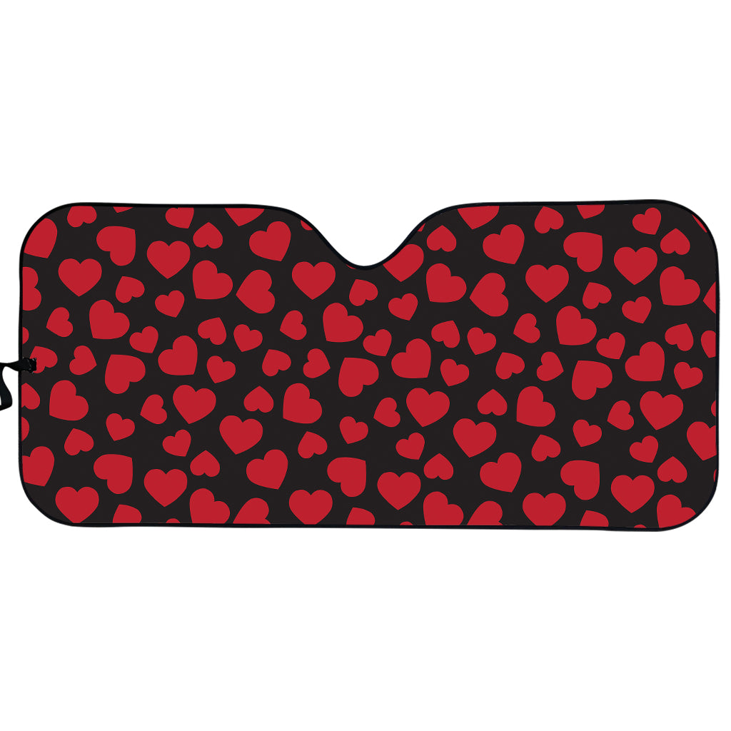 Red And Black Heart Pattern Print Car Sun Shade