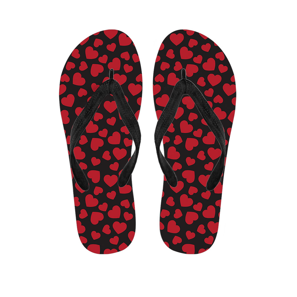 Red And Black Heart Pattern Print Flip Flops