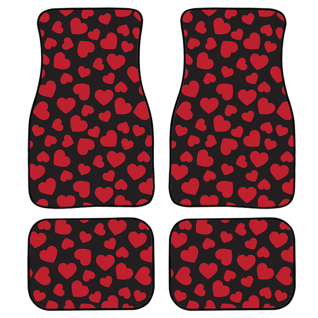 Red And Black Heart Pattern Print Front and Back Car Floor Mats