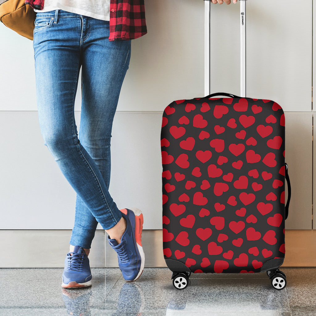 Red And Black Heart Pattern Print Luggage Cover