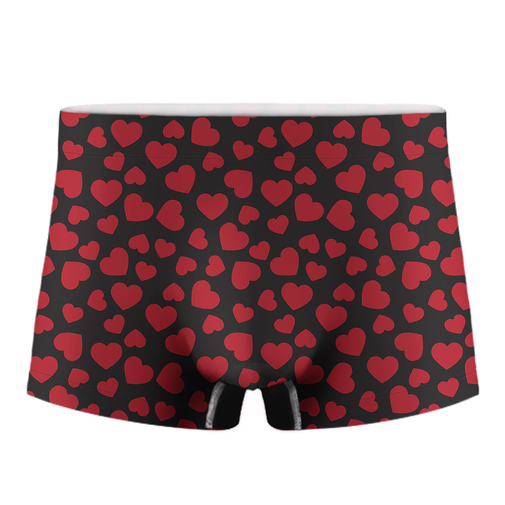 Red And Black Heart Pattern Print Men's Boxer Briefs