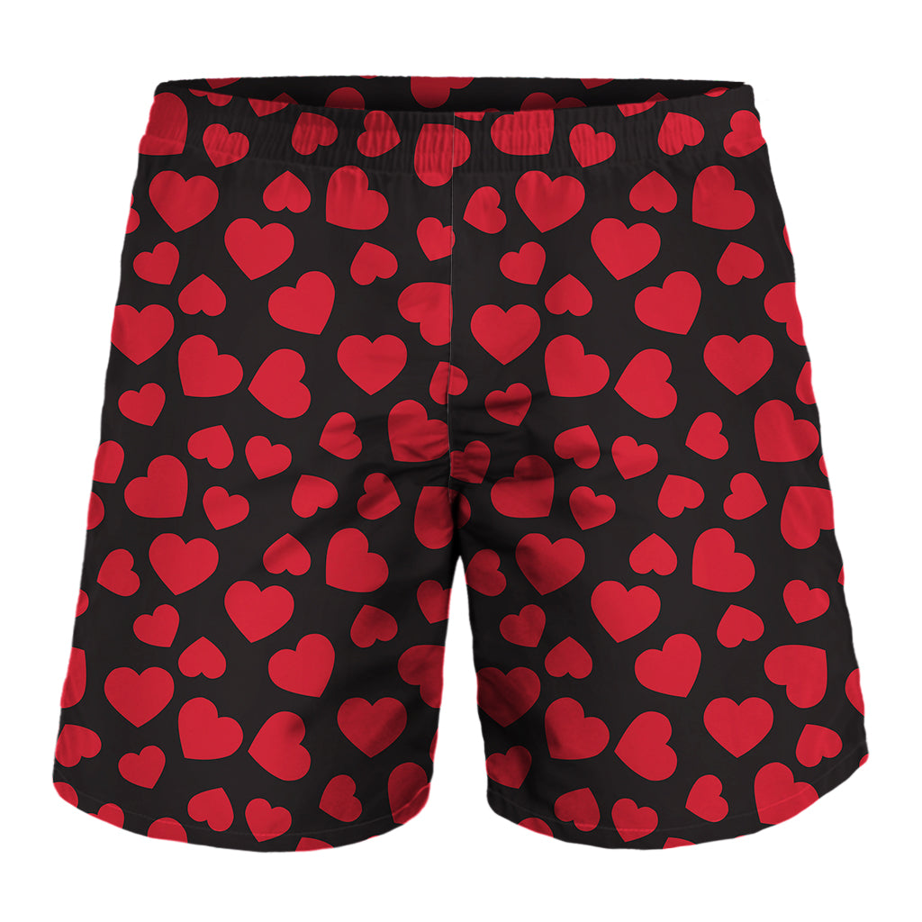 Red And Black Heart Pattern Print Men's Shorts