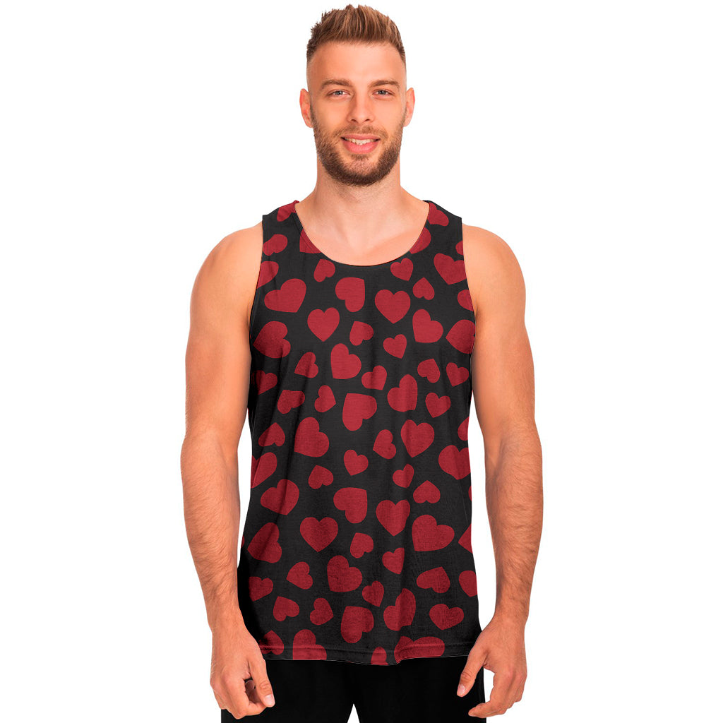 Red And Black Heart Pattern Print Men's Tank Top