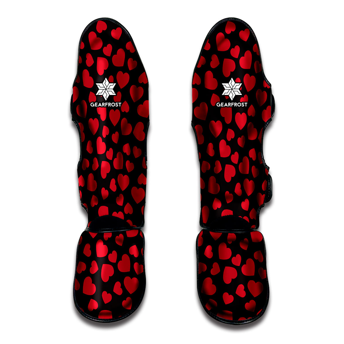 Red And Black Heart Pattern Print Muay Thai Shin Guards