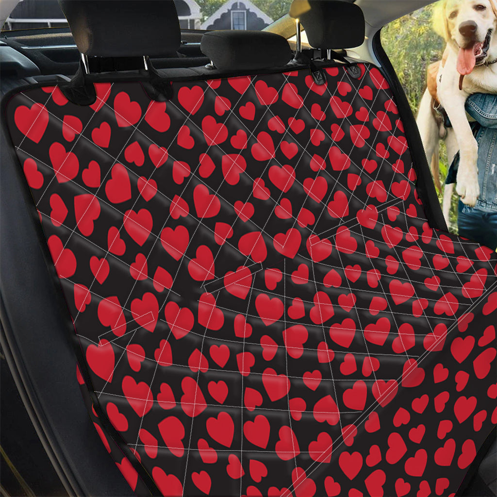 Red And Black Heart Pattern Print Pet Car Back Seat Cover