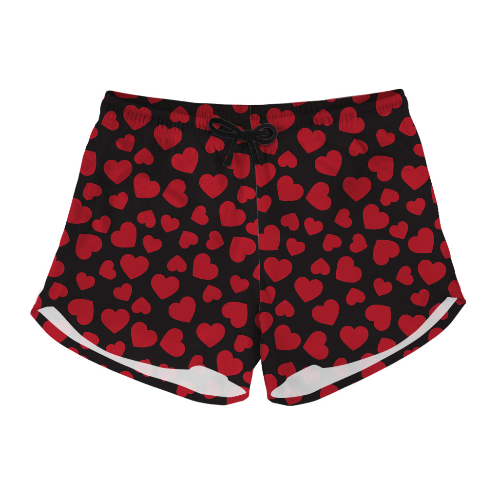 Red And Black Heart Pattern Print Women's Shorts