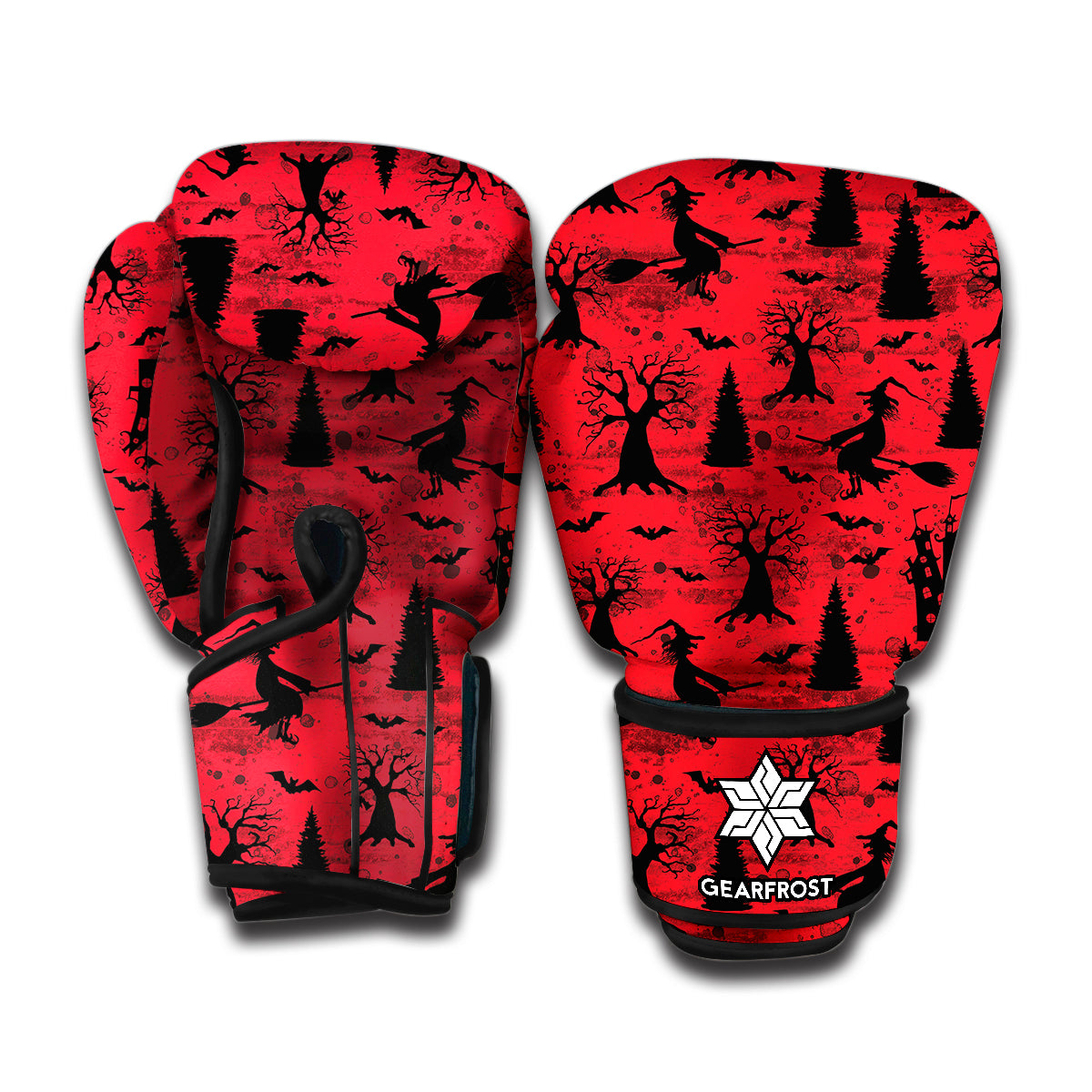 Red And Black Horror Witch Pattern Print Boxing Gloves