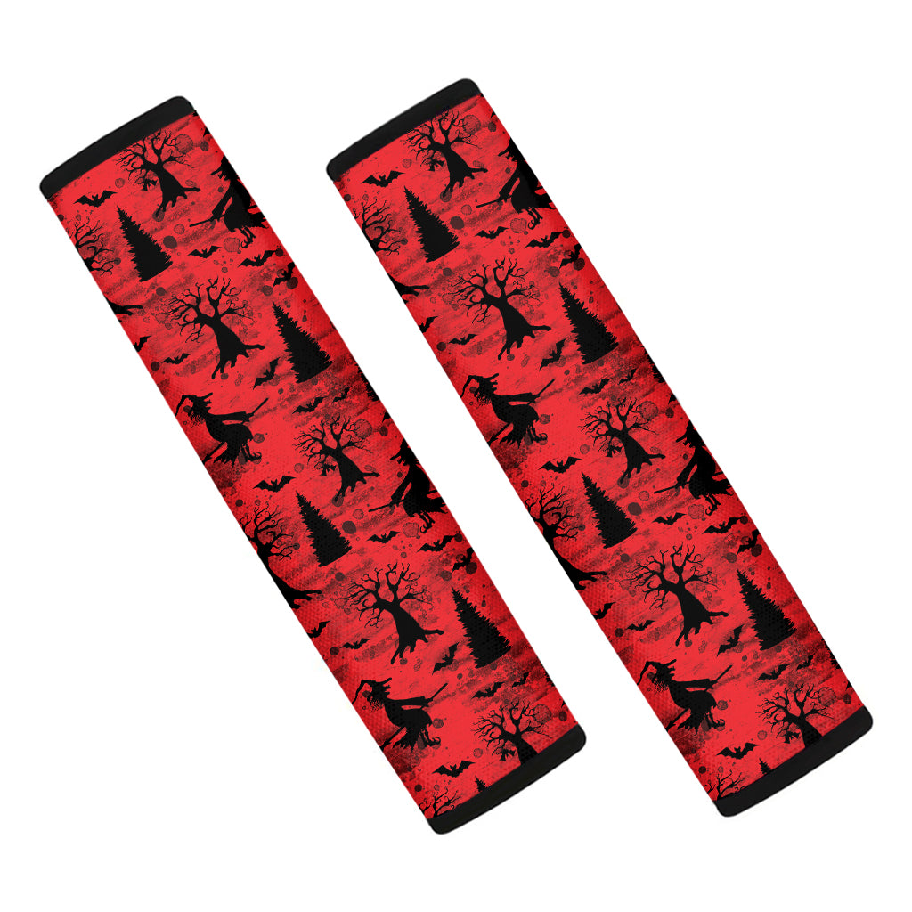 Red And Black Horror Witch Pattern Print Car Seat Belt Covers