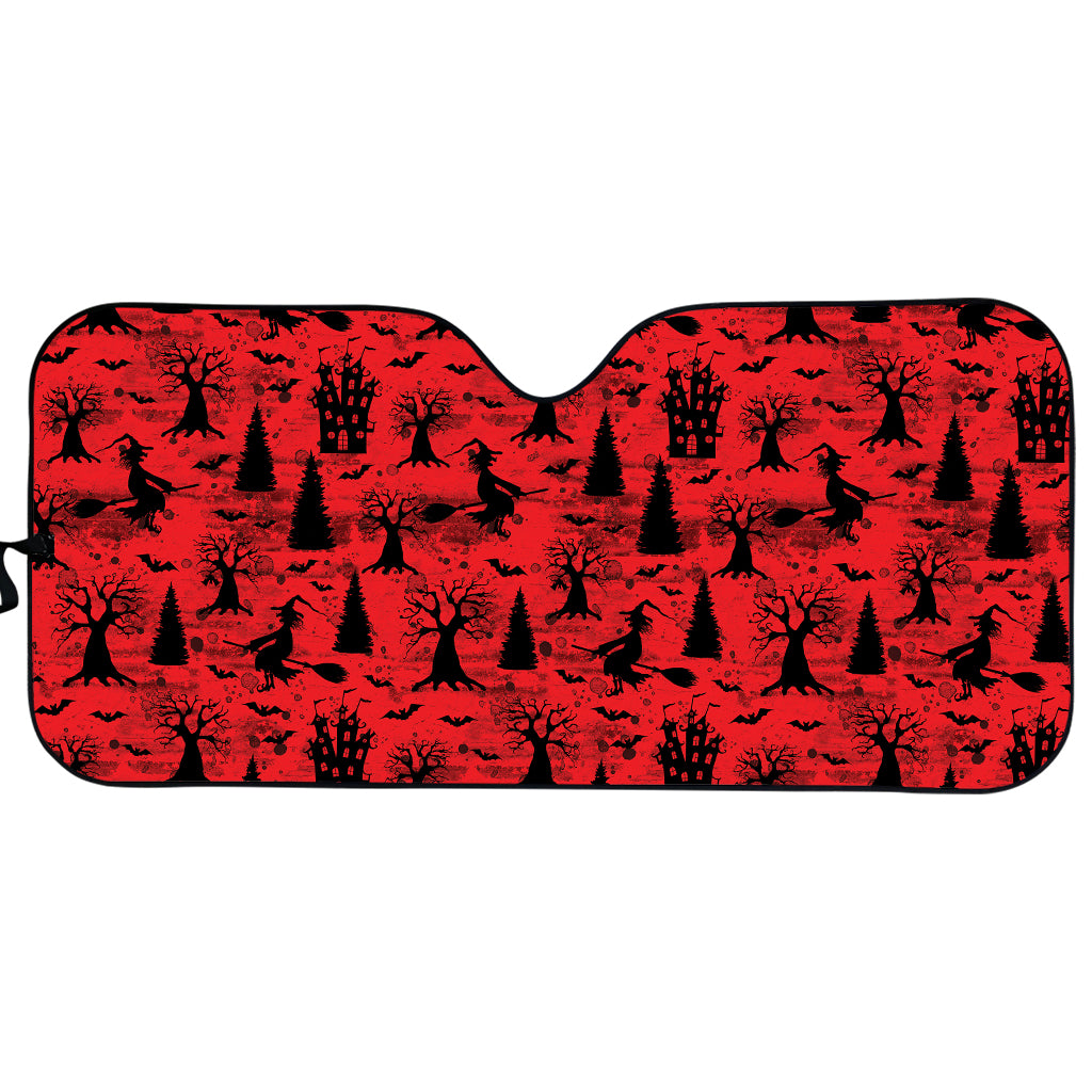 Red And Black Horror Witch Pattern Print Car Sun Shade