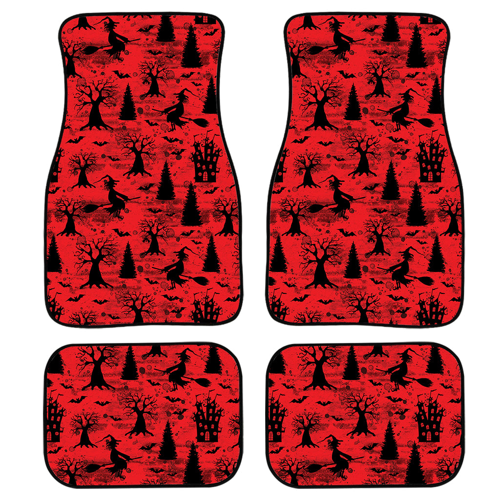 Red And Black Horror Witch Pattern Print Front and Back Car Floor Mats