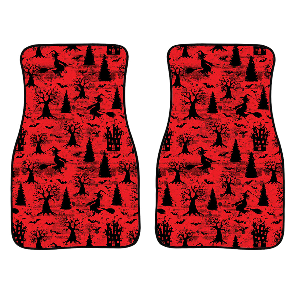 Red And Black Horror Witch Pattern Print Front Car Floor Mats