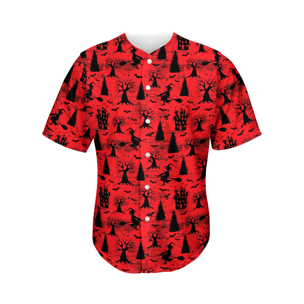 Red And Black Horror Witch Pattern Print Men's Baseball Jersey