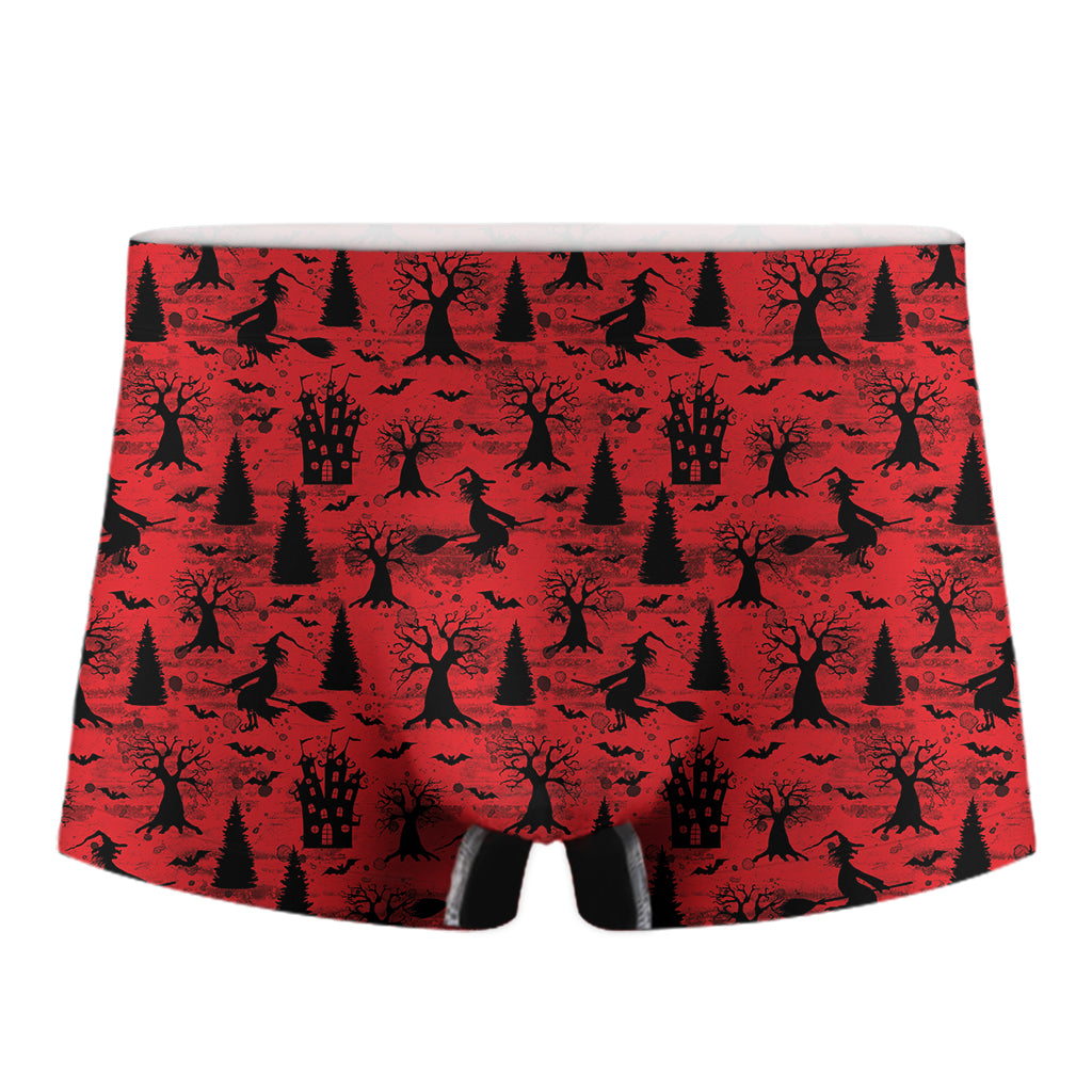 Red And Black Horror Witch Pattern Print Men's Boxer Briefs