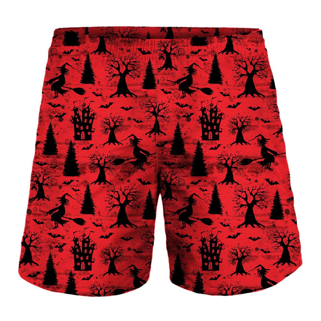 Red And Black Horror Witch Pattern Print Men's Shorts