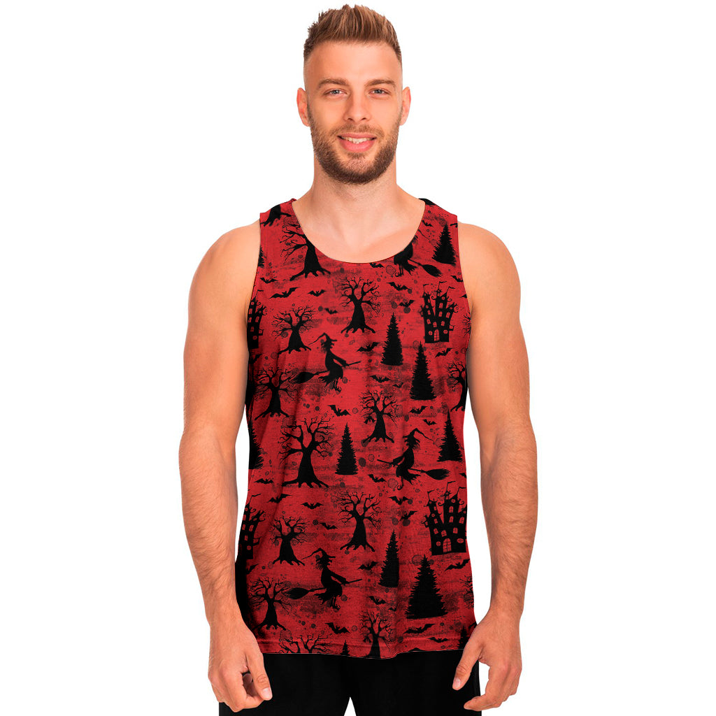 Red And Black Horror Witch Pattern Print Men's Tank Top