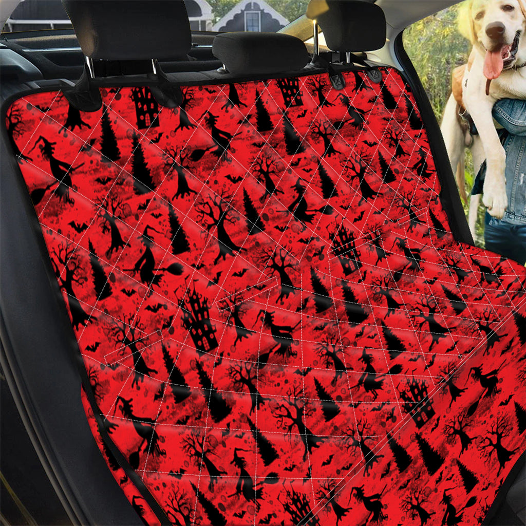 Red And Black Horror Witch Pattern Print Pet Car Back Seat Cover