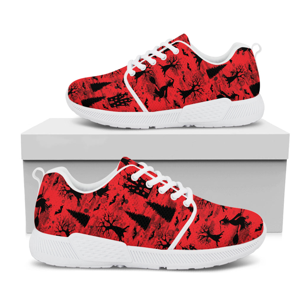 Red And Black Horror Witch Pattern Print White Athletic Shoes