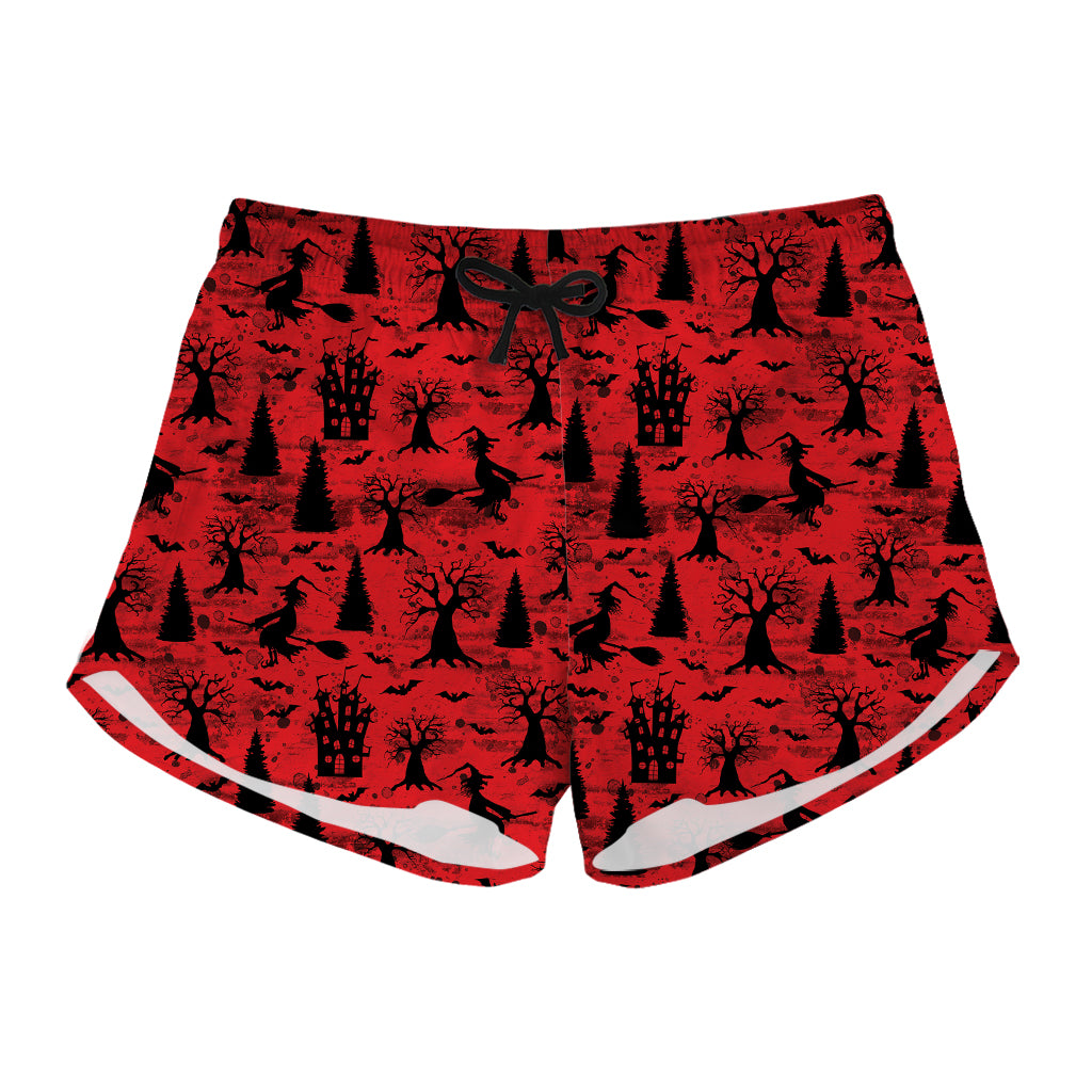 Red And Black Horror Witch Pattern Print Women's Shorts