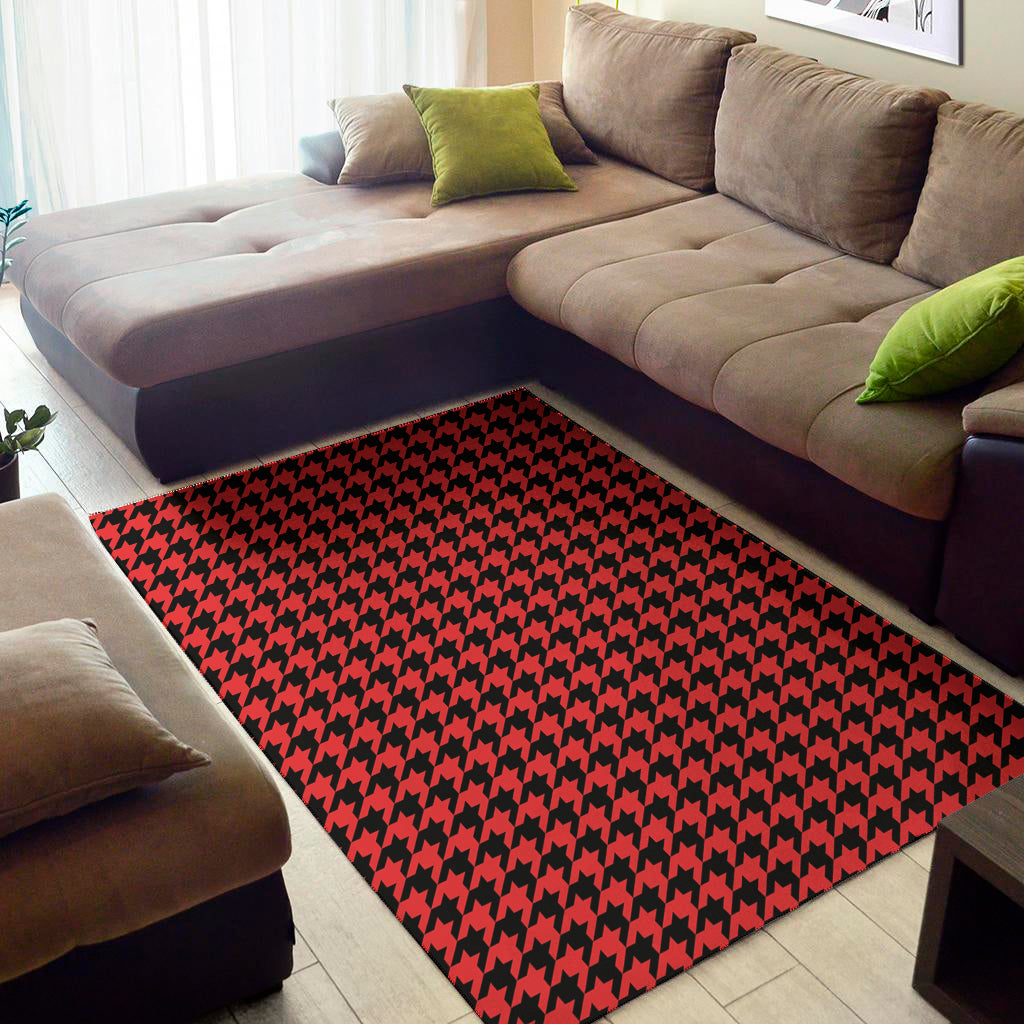 Red And Black Houndstooth Pattern Print Area Rug