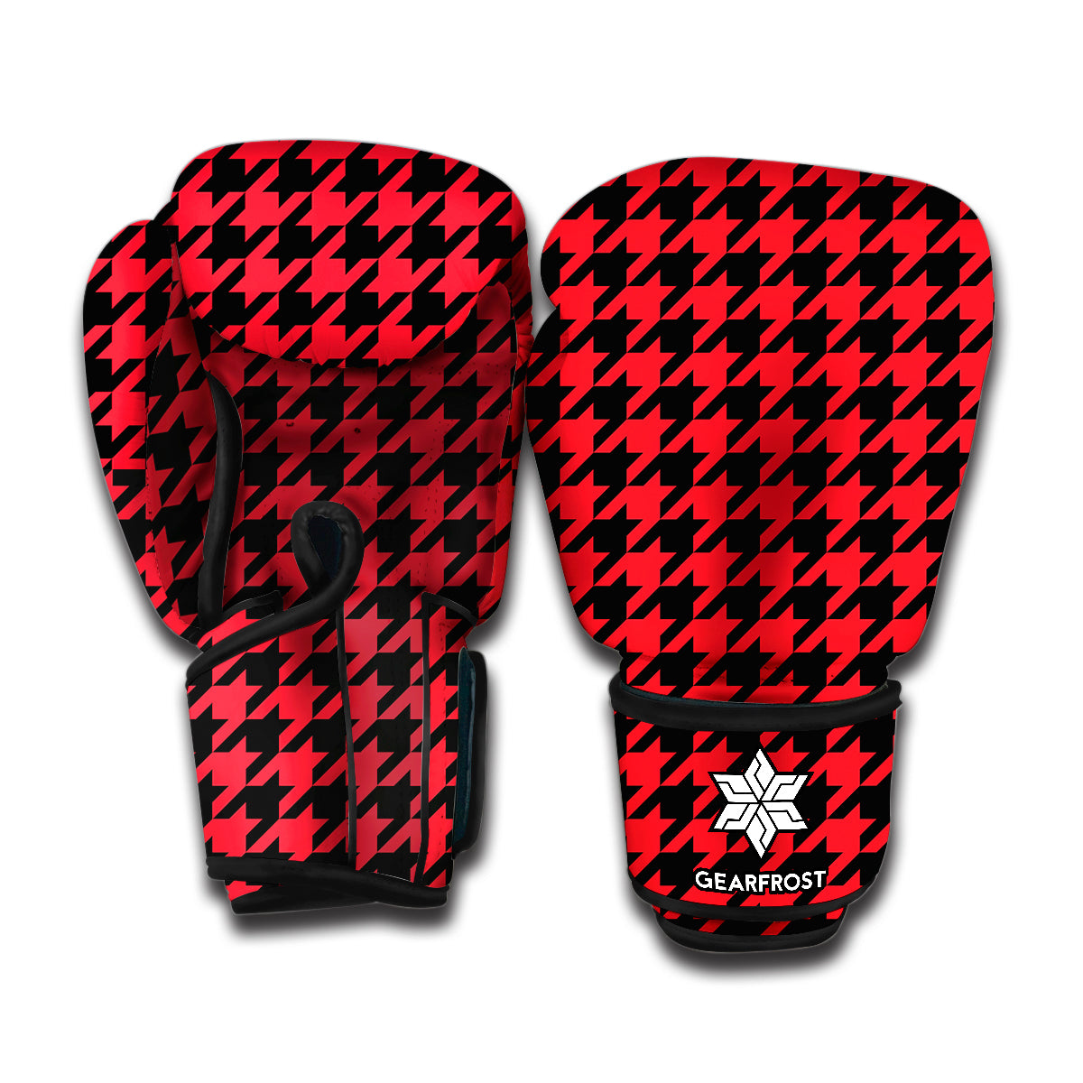 Red And Black Houndstooth Pattern Print Boxing Gloves