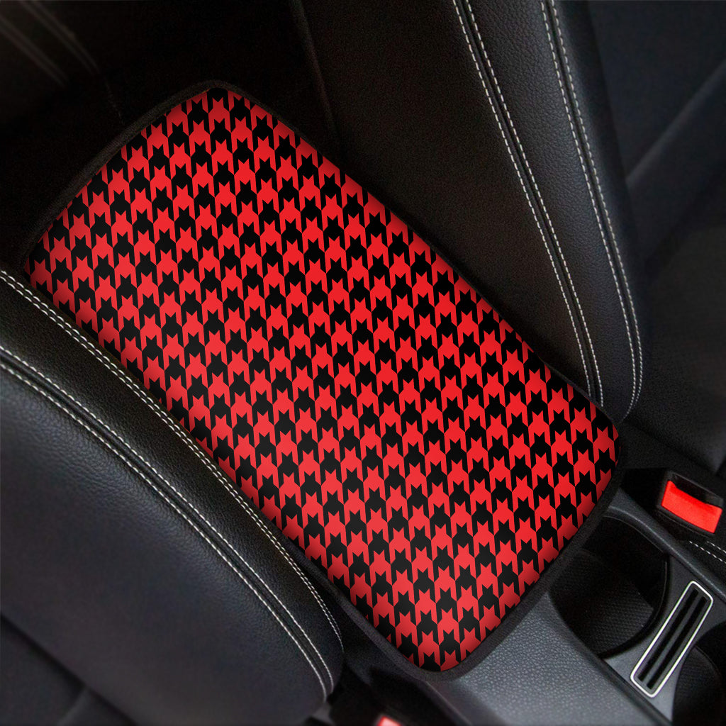 Red And Black Houndstooth Pattern Print Car Center Console Cover