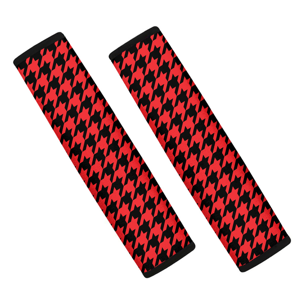 Red And Black Houndstooth Pattern Print Car Seat Belt Covers