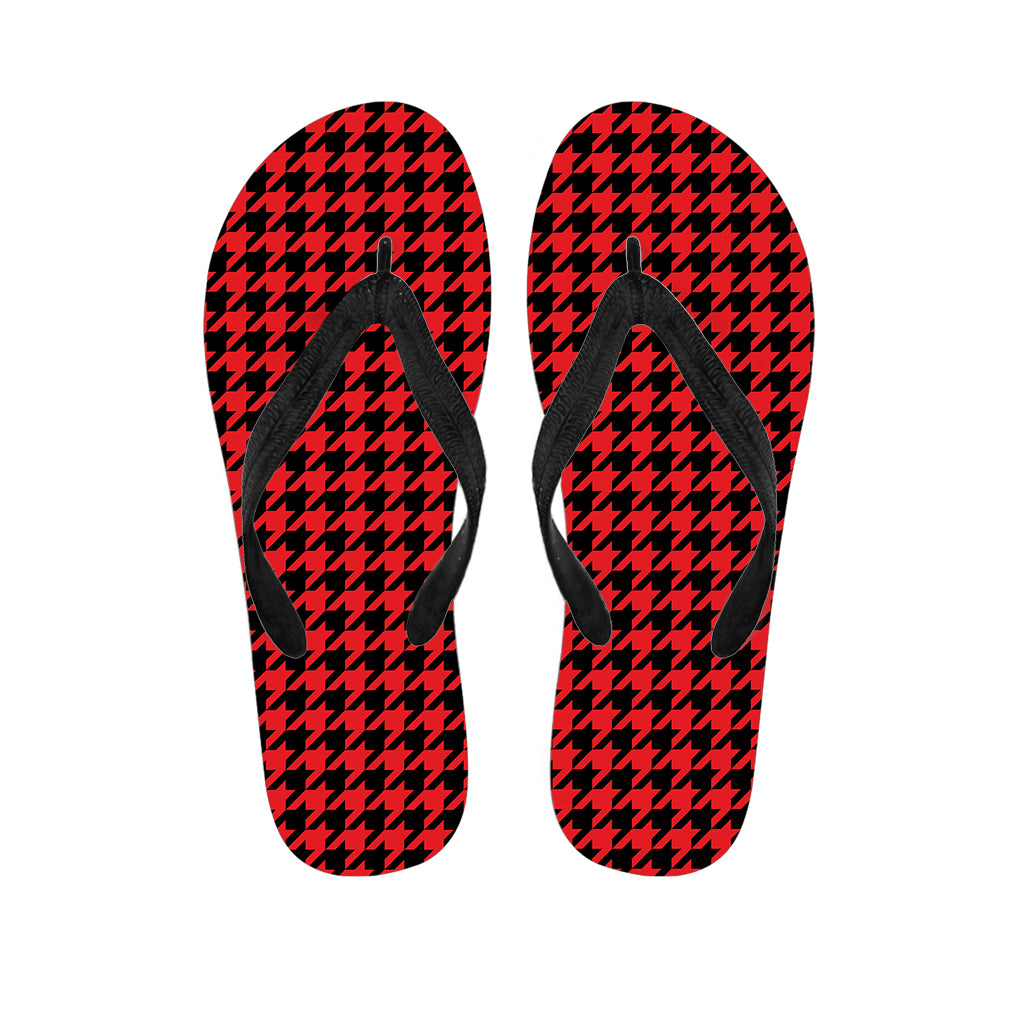 Red And Black Houndstooth Pattern Print Flip Flops