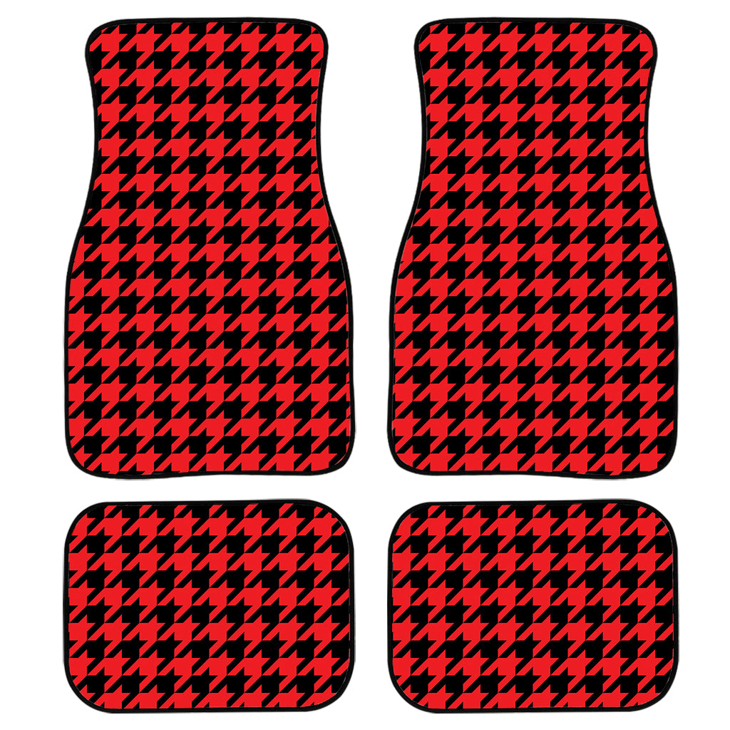 Red And Black Houndstooth Pattern Print Front and Back Car Floor Mats