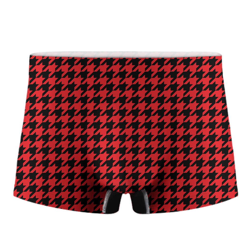 Red And Black Houndstooth Pattern Print Men's Boxer Briefs