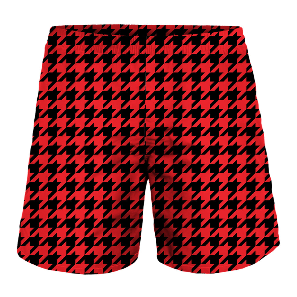 Red And Black Houndstooth Pattern Print Men's Shorts