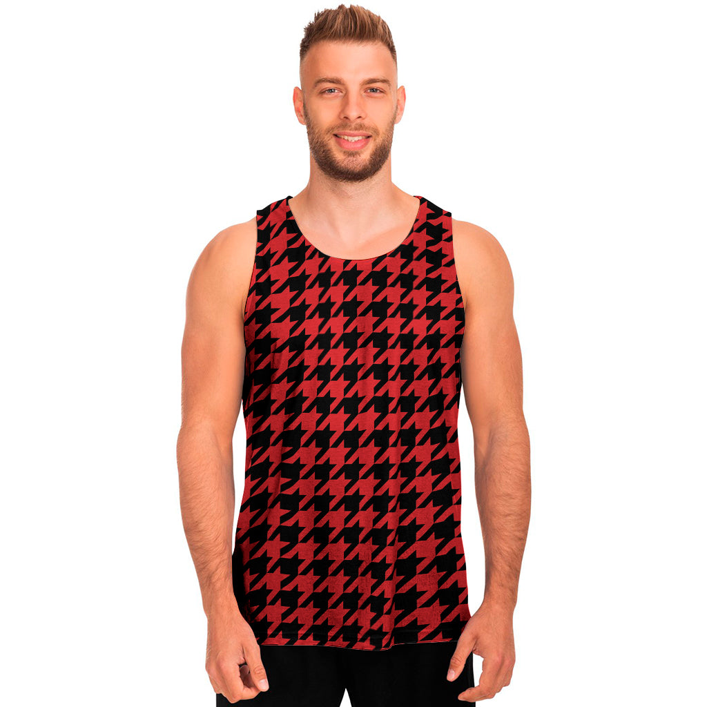 Red And Black Houndstooth Pattern Print Men's Tank Top